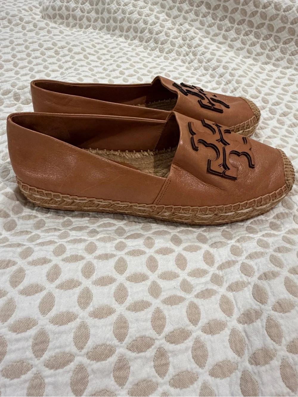 Tory Burch Tan Leather Logo Espadrille Flats (Worn Once)